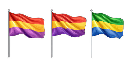Vibrant Pride Flags in Motion: Colorful Illustrations on Isolated Background for Celebratory or Awareness Projects