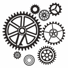 Gear icon vector set, black cogwheel vector collection, mechanical gear shapes,