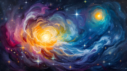 Abstract Nebula Art: Vibrant Cosmic Swirls and Stars.
Colorful Galaxy Design: Dynamic Space Abstraction.
Ethereal Space Scene: Bright Stars and Nebula Colors.
