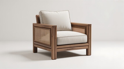 Fototapeta premium Contemporary Light Wood Lounge Chair with Gentle Curves and Cushioned Sea