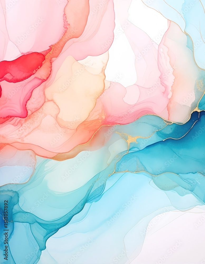 Poster a vibrant abstract painting featuring a dynamic interplay of bold colors and diverse geometric shape