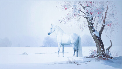 雪原に佇む馬,Generative AI,AI画像