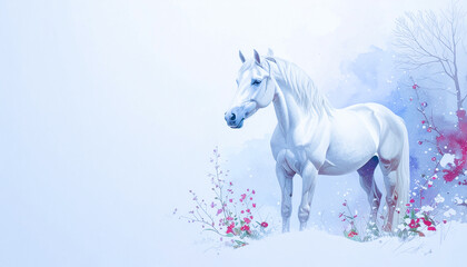 雪原に佇む馬,Generative AI,AI画像