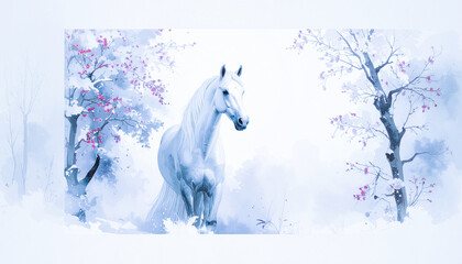 雪原に佇む馬,Generative AI,AI画像