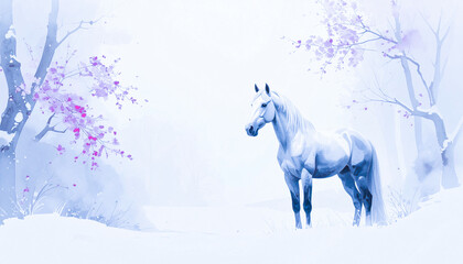雪原に佇む馬,Generative AI,AI画像