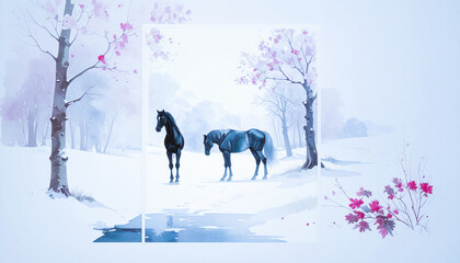 雪原に佇む馬,Generative AI,AI画像