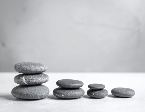A carefully balanced pile of smooth, rounded stones stacked atop one another, showcasing various earthy tones and textures against a natural backdrop.