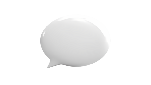 A glossy white speech bubble isolated  with a simple and clean aesthetic style isolated on transparent background