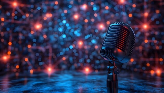 World Radio Day�concept with a�microphone�on a blue background banner design.