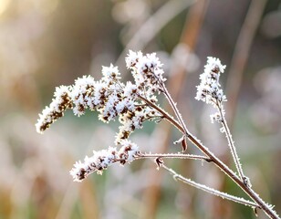 Frost-covered plant in sunlight