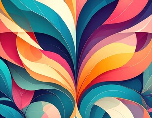 Vibrant abstract background featuring a blend of colorful leaves and flowers, creating a lively and dynamic atmosphere with intricate patterns and textures.