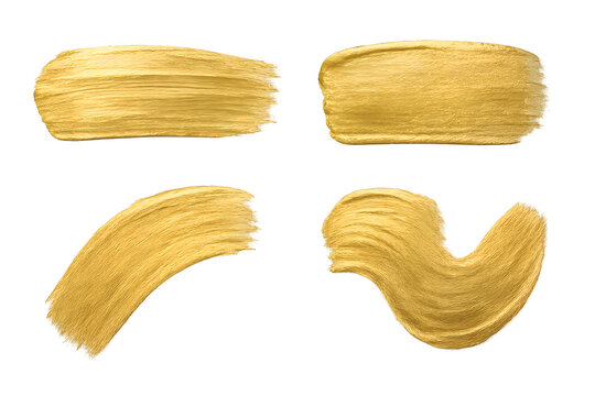 Set of Gold Brush Strokes on a Transparent Isolated Background