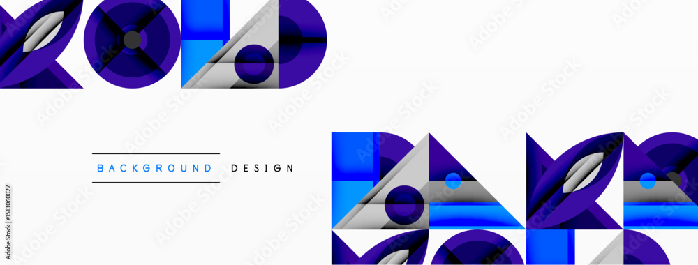 Poster abstract geometric shapes, blue purple tones. modern design elements create dynamic visual impact. m