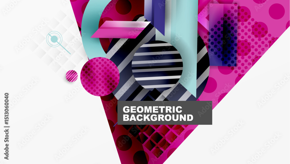 Aufkleber Abstract geometric composition. Vivid colors, shapes overlap creating dynamic visual effect. Modern design elements present.