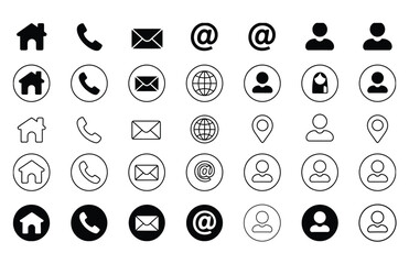 Business Contact Icons Set – Line Art Phone, Email, Location, Website, Address Symbols