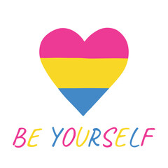 Colorful heart shape Pansexual pride flag Happy pride day LGBTQIA community Pride Month Vector hand drawn doodle for posters, stickers, logo, cards