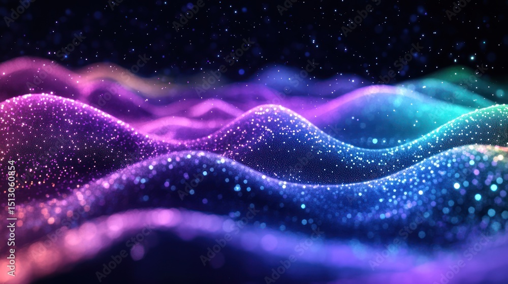 Aufkleber abstract colorful particle waves on black background. potential stock image