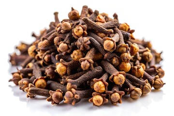 Obraz premium Pile of Whole Dried Cloves Spice Buds Isolated on White Background CloseUp