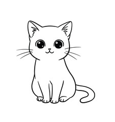 Obraz premium Anime cat drawing. It is a black and white outline image of a cute feline, a domestic animal designed in a charming and expressive anime style. Vector sketch line art draw.
