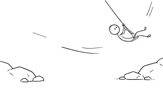 Stick figure swinging on rope outdoor illustration