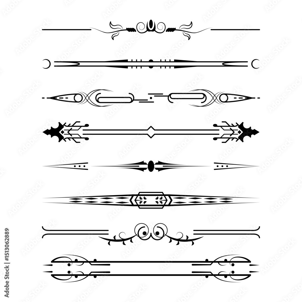 Poster set black simple line collection doodle border elements vector design style sketch isolated illustra