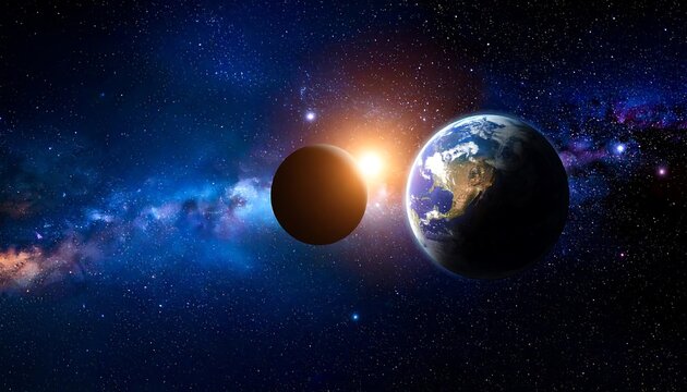 Earth and sun in space - Powered by Adobe