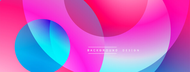 Abstract vibrant circles overlap. Pink, blue hues create modern background. Text reads background design. Smooth gradients dominate composition.