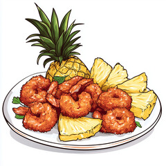 Fried shrimp balls with pineapple
