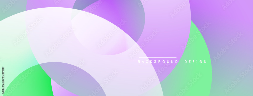 Poster abstract shapes overlap, creating vibrant gradients. purple, green, white hues blend smoothly. moder