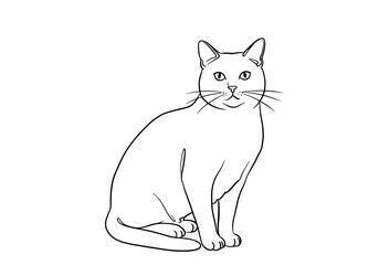 Obraz premium Cat drawing. It is a black and white outline image of a domestic feline, a common pet known for its calm demeanor and observant gaze. Vector sketch line art draw.
