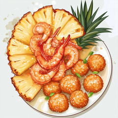 Fried shrimp balls with pineapple