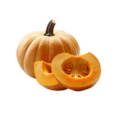 Obraz premium Whole Pumpkin and Slices Isolated on Transparent Background
