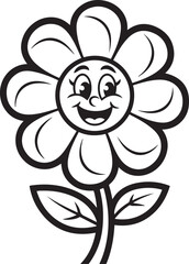 Groovy flower cartoon character vector illustration black color