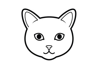 Fototapeta premium Cat head drawing. It is a black and white outline image of a feline's face, focusing on its distinctive features like eyes, nose, and ears. Vector sketch line art draw.