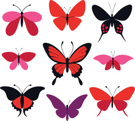 Monarch Butterfly Silhouettes Collection Vector Isolated on White Background