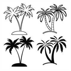 Fototapeta premium Simple Palm Tree Icon Set in Solid Outline and Flat Styles with Tropical Island Variations 