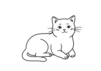 Obraz premium Adorable cat drawing. It is a black and white outline image of a cute feline, a domestic animal known for its charm and gentle nature. Vector sketch line art draw.