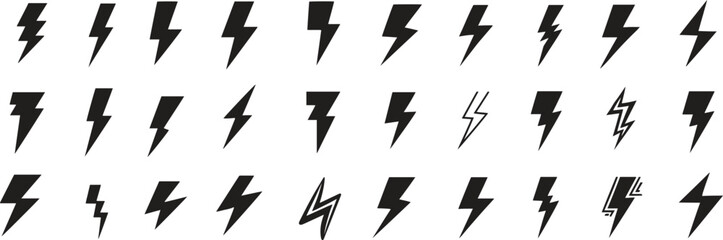 lightning bolt icons set black white vector illustration isolate on white background