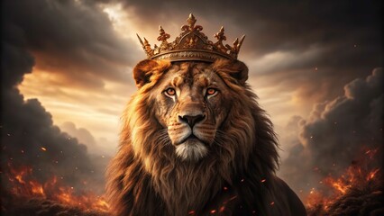 Majestic lion king with crown digital art wallpaper animal portrait wildlife fantasy background hd image