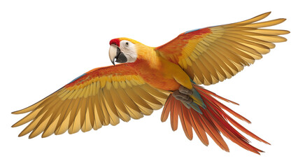 Obraz premium A red macaw parrot flying isolated on transparent background, real photo, stock photography, high resolution