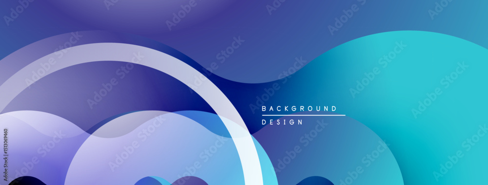 Poster abstract flowing shapes, blue hues dominate design. smooth gradients create modern visual experience