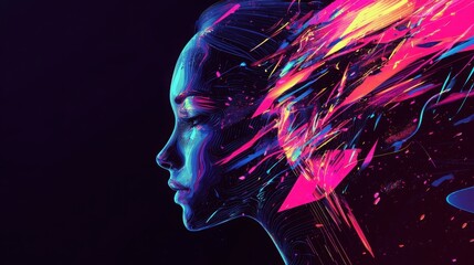 Abstract Portrait with Colorful Digital Elements and Light Effects
