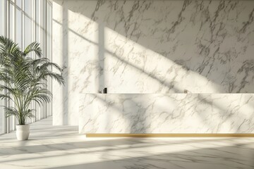 Interior design of a beautiful elegance reception area with luxury white marble counter and wall