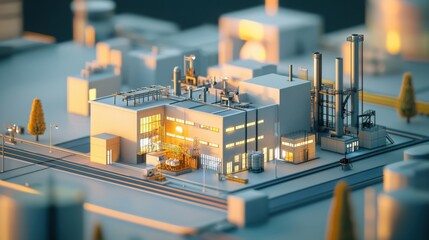 Modern Industrial Complex with Machinery and Equipment at Sunset