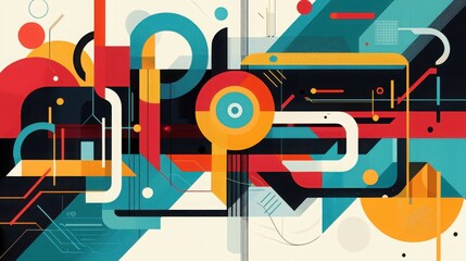Colorful Abstract Geometric Shapes with Bold Lines and Patterns