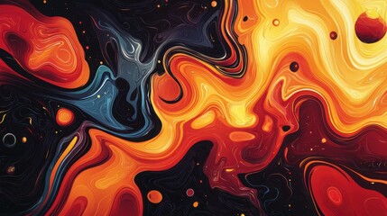 Abstract Colorful Swirls of Red, Orange, and Black in Digital Art