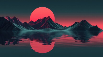 Vibrant Sunset Over Serene Mountains and Calm Water Reflections