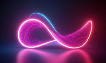 3d render. Abstract neon wallpaper. Glowing dynamic lines over black background. Light drawing trajectory. Fluorescent ribbon