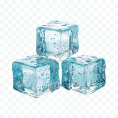 abstract 3d Ice cubes in blue color isolated on transparent background