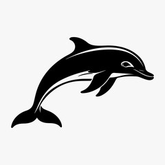 Fototapeta premium Dolphin sea animal black and white 3d vector silhouette illustration.
